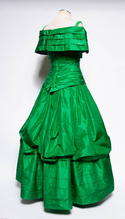 ARNOLD SCAASI BOUTIQUE VINTAGE 1990S GREEN SILK BALL GOWN