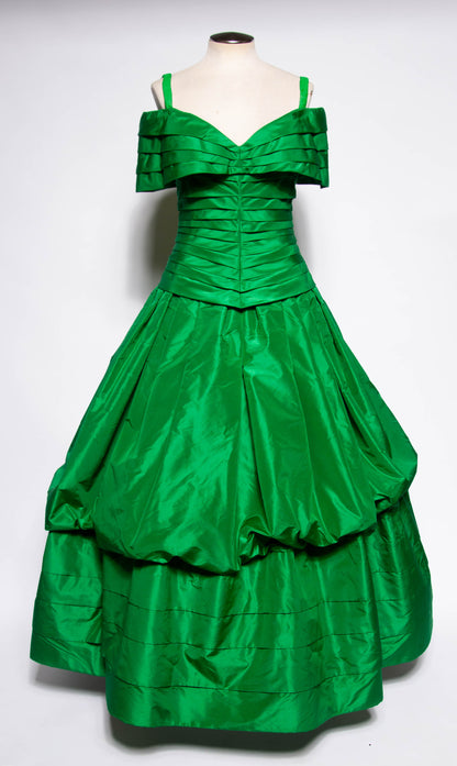 ARNOLD SCAASI BOUTIQUE VINTAGE 1990S GREEN SILK BALL GOWN