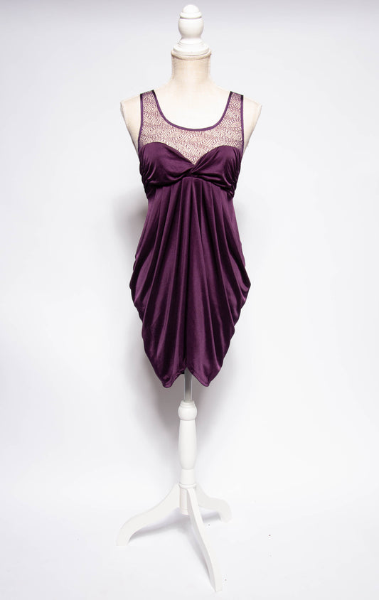 ALBER ELBAZ FOR LANVIN PURPLE JERSEY DRAPED PARTY DRESS